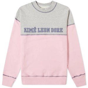 AIMÉ LEON DORE 20oz terry cross stitch crew sweat - heather grey & sand pink.